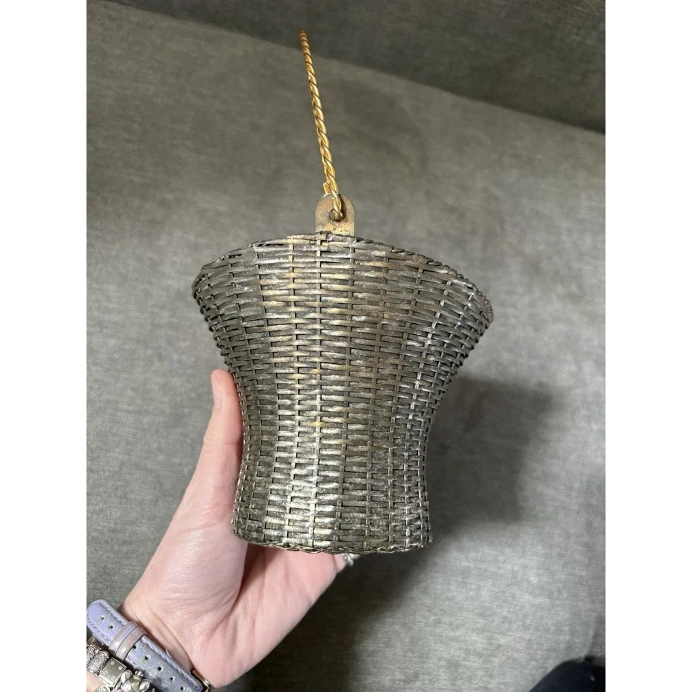 Vintage‎ Teleflora Gift Metal Woven Basket Tall Moveable Handle Silver Toned
